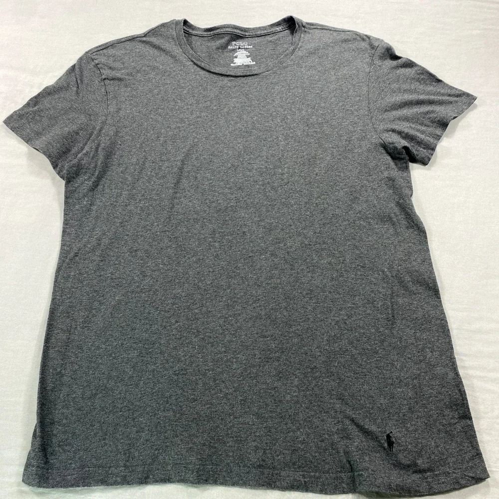 Polo‎ Ralph Lauren Shirt Mens Large Gray Black Pony Pullover Crew Neck Tee Adult